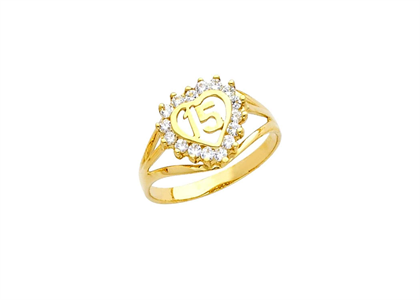 Gold Plated Heart Shape CZ Studded Numerical Ring